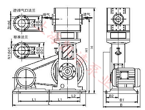 立式無(wú)油真空泵外形尺寸圖示